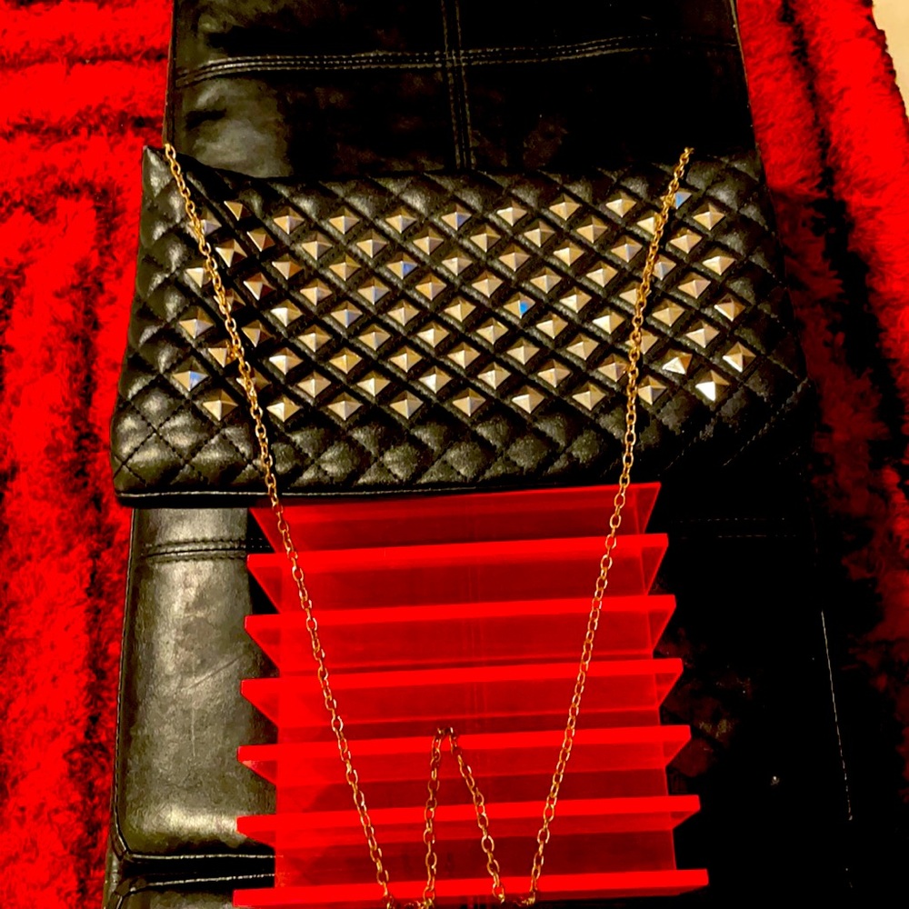Studded leather purse gold accents